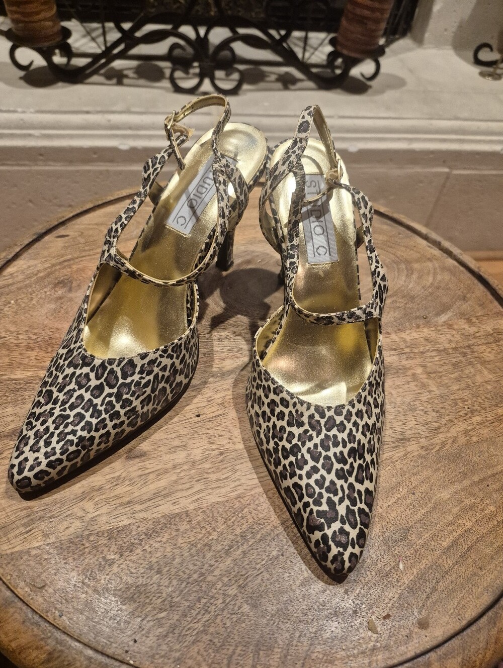 STUDIO C Brand Women's Leopard Print Pointed-Toe Slingback Heels - Gold Insole